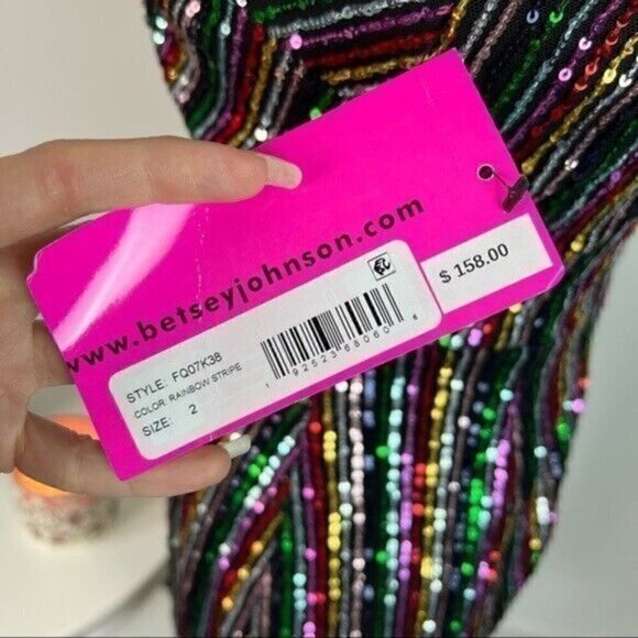 Betsey Johnson Womens Sheath Dress Multicolor Size 2 Sequin Striped Surplice - Picture 5 of 12